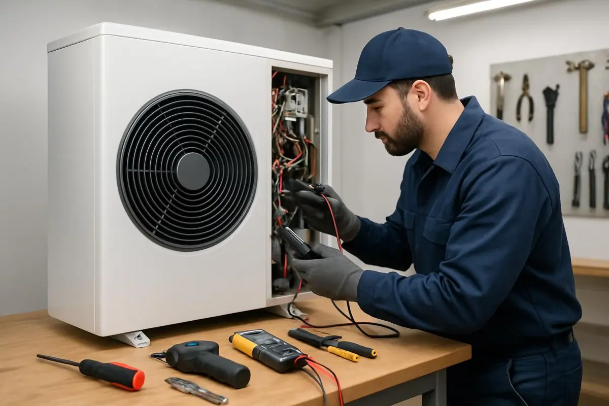 Technicus controleert de warmtepomp
