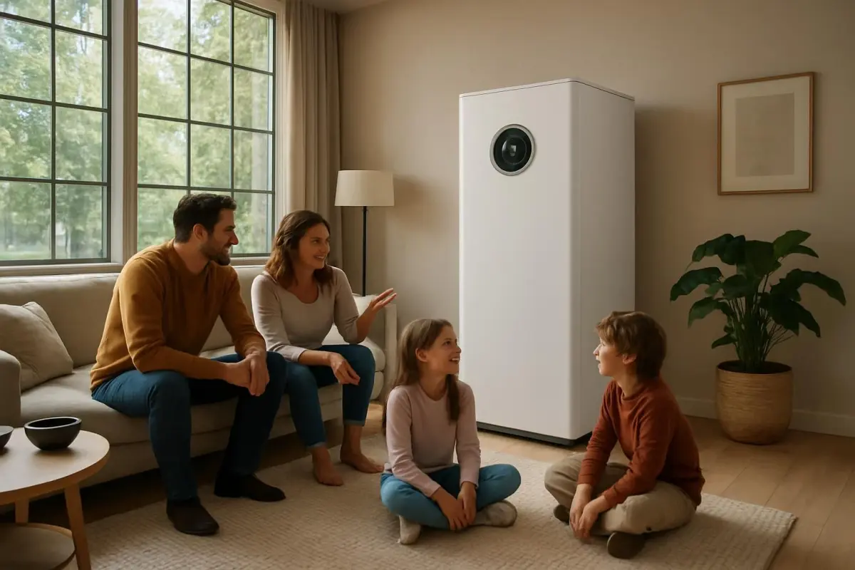 Gezinsdiscussie over de voordelen van de warmtepomp